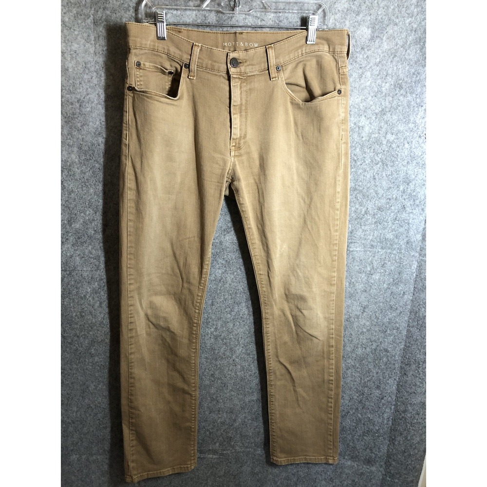 Mott & Bow Jeans Mens 33x32 Tan Medium Wash Slim Stretch Casual Classic